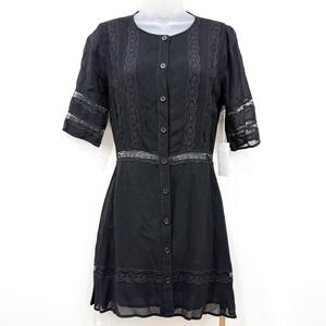 Reformation Dress Women's 4 Black NWT Sonnet Crepe Mini Lace‎ Coquette Event